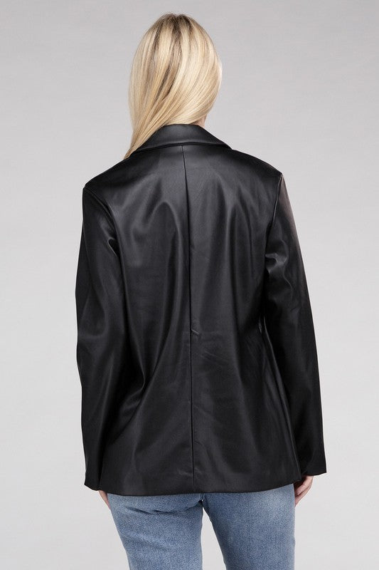 Sleek Pu Leather Blazer with Front Closure king-general-store-5710.myshopify.com