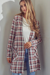 Plaid Long Sleeve Side Pockets Cardigan