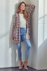 Plaid Long Sleeve Side Pockets Cardigan