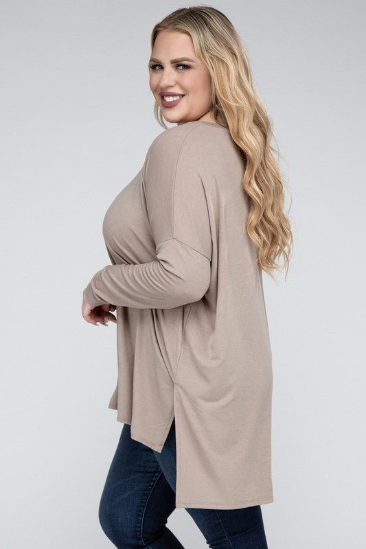 Plus Dolman Sleeve V-Neck Side Slit Hi-Low Hem Top king-general-store-5710.myshopify.com