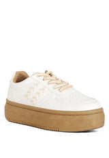 Monigue Faux Leather Cross Stitch Detail Sneakers king-general-store-5710.myshopify.com