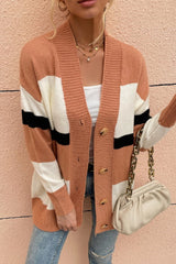 Stretchy Stripe Knitted V-Neck Cardigan