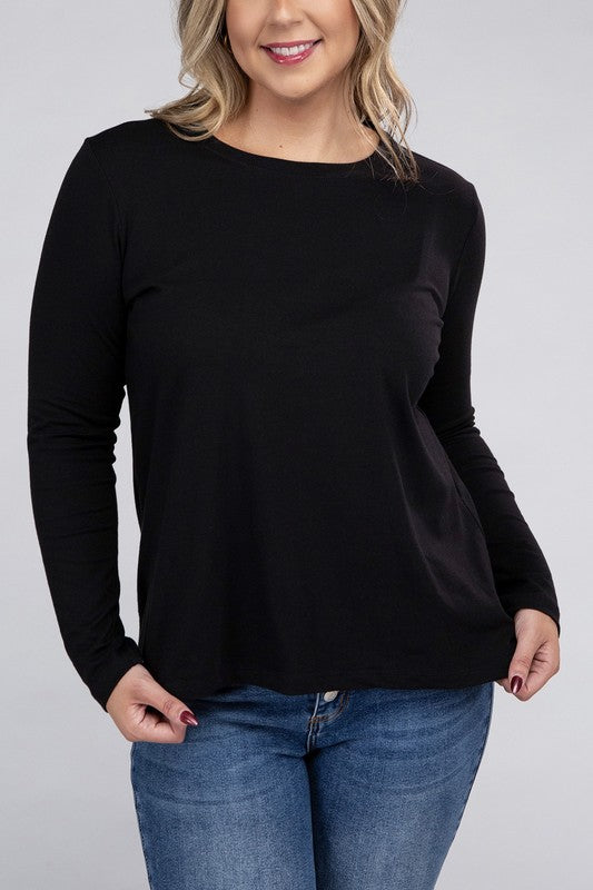 Plus Cotton Crew Neck Long Sleeve T-Shirt king-general-store-5710.myshopify.com