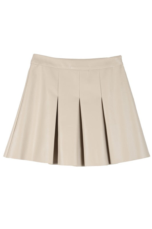 Ivory Vegan Leather Pleated Mini Skirt king-general-store-5710.myshopify.com