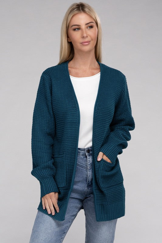 Low Gauge Waffle Open Cardigan Sweater king-general-store-5710.myshopify.com