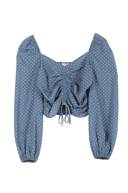 Ruched Blue Polka Dot Crop Top king-general-store-5710.myshopify.com