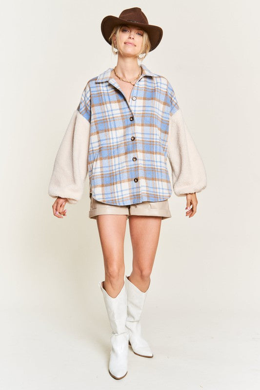 Multi Plaid Fuzzy Sleeve Jacket king-general-store-5710.myshopify.com