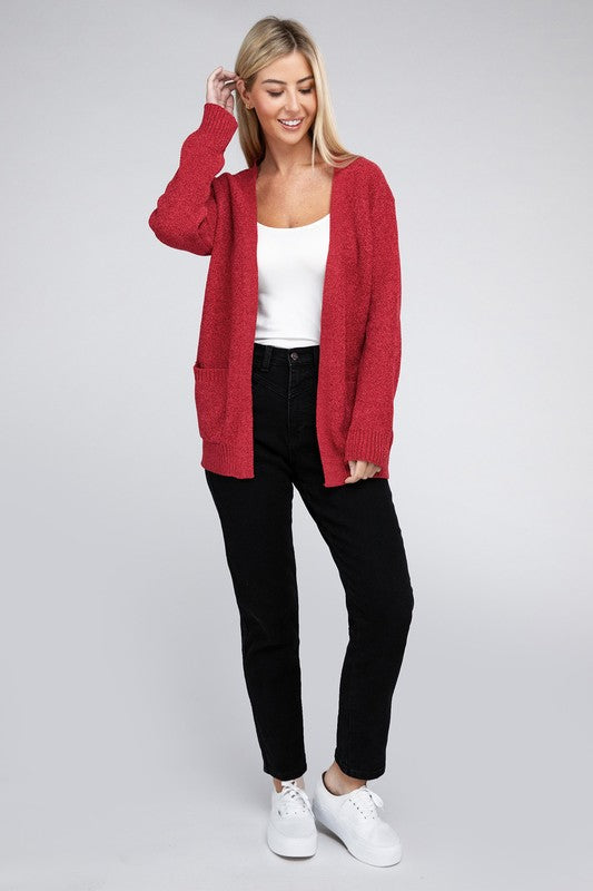 Melange Open Front Sweater Cardigan king-general-store-5710.myshopify.com