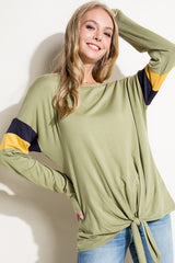 COLOR BLOCK FRONT TIE BOXY TOP