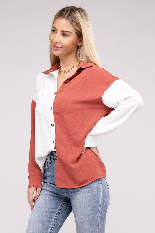 Dropped Shoulder Color Block Shirt