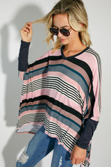 MULTI ENGINEERING STRIPE PRINT JERSEY OVERSIZE BOX TOP