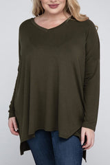 Plus Dolman Sleeve V-Neck Side Slit Hi-Low Hem Top king-general-store-5710.myshopify.com