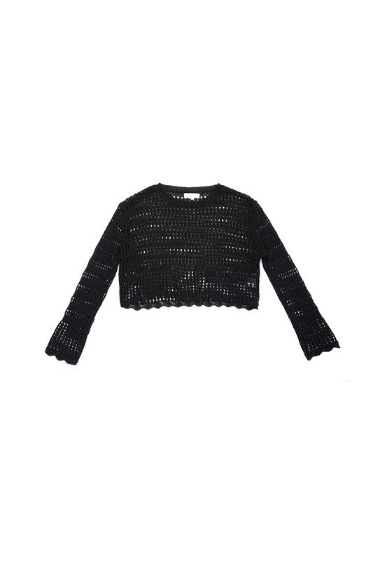 Black Mesh Knit Crop Top king-general-store-5710.myshopify.com