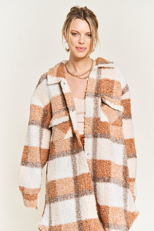 Plus Fuzzy Plaid Teddy Jacket king-general-store-5710.myshopify.com