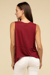 Shark Bite Side Slit Short Sleeveless Top