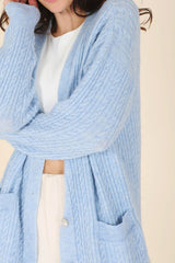 Light Blue Wool Blended Cable Knitted Cardigan king-general-store-5710.myshopify.com