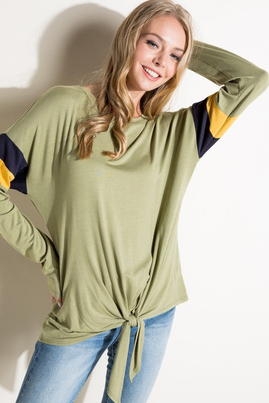 COLOR BLOCK FRONT TIE BOXY TOP