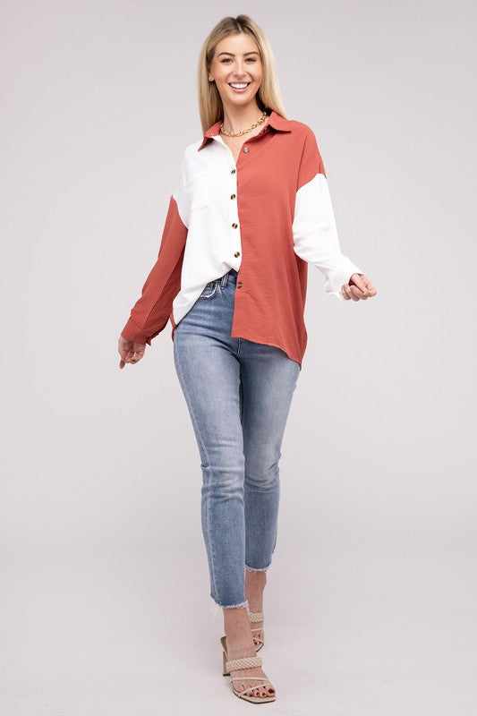 Dropped Shoulder Color Block Shirt