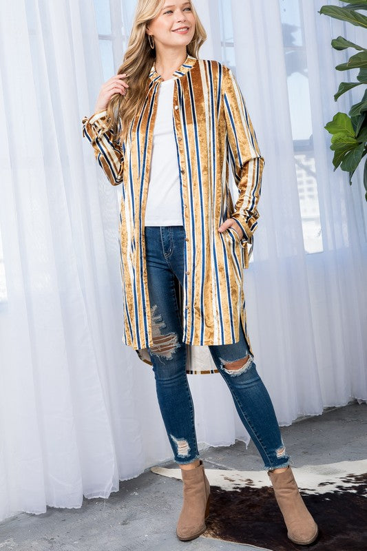 STRIPE VELVET LONG CARDIGAN