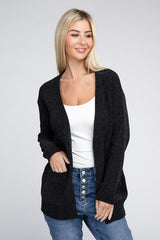 Melange Open Front Sweater Cardigan king-general-store-5710.myshopify.com