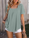 Mandy Ruched Square Neck Short Sleeve Blouse