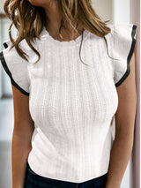 Ruffled Round Neck Cap Sleeve Knit Top