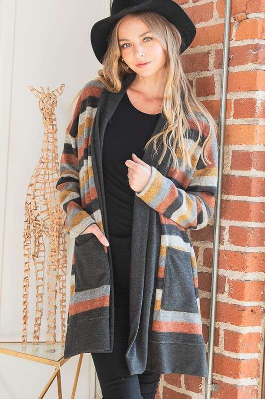 Plus Multi Color Stripe Cardigan