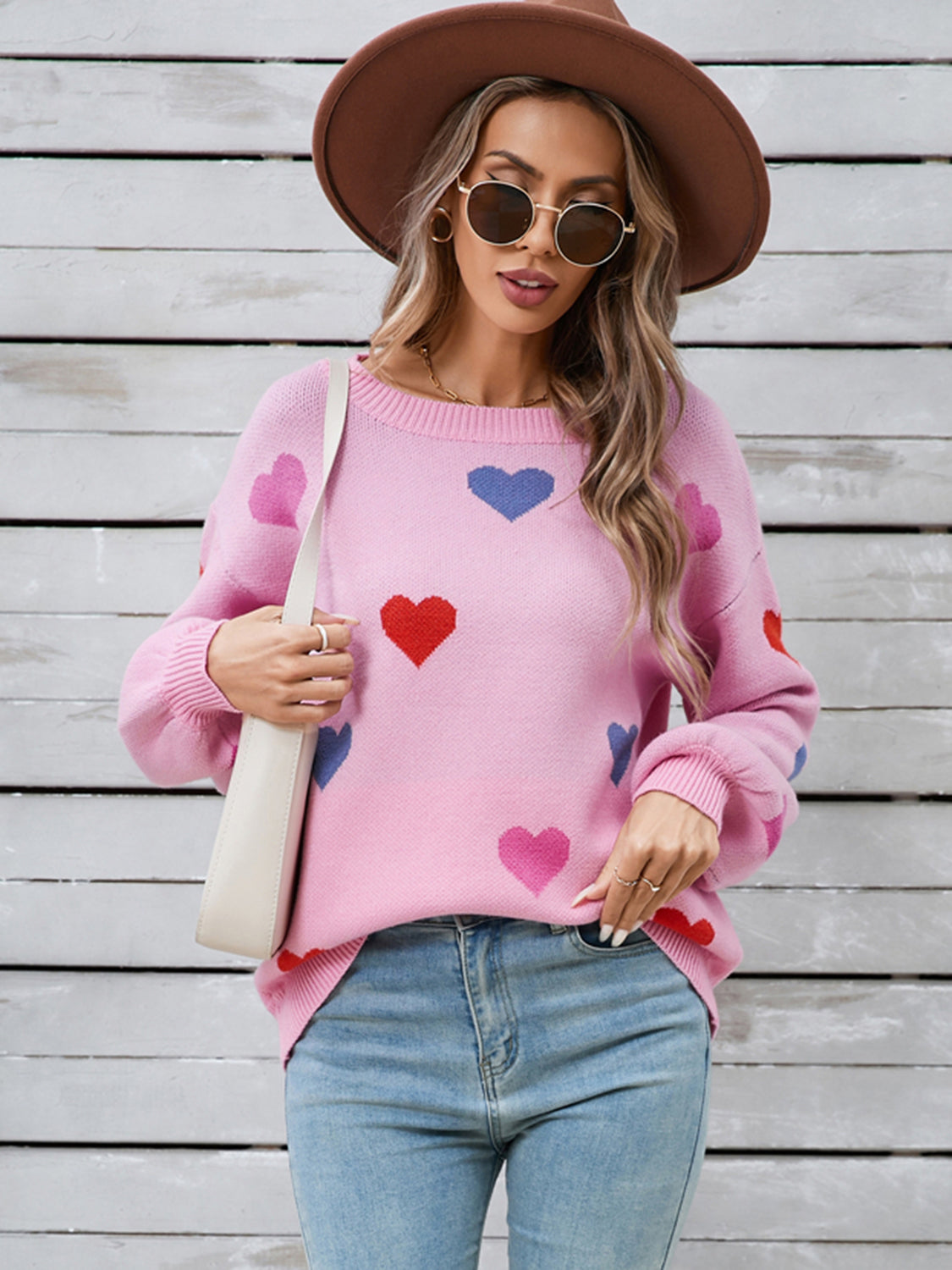 Angel Wings Heart Round Neck Long Sleeve Sweater