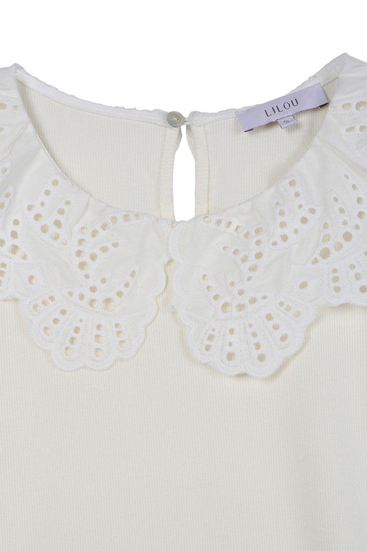 Ivory Short Sleeve crochet Top king-general-store-5710.myshopify.com