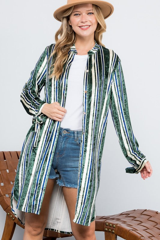 STRIPE VELVET LONG CARDIGAN