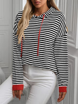 Mandy Striped Long Sleeve Hooded Knit Top