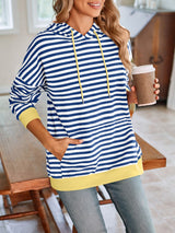 Lovelet Drawstring Striped Long Sleeve Hoodie