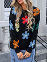 Angel Wings Flower Round Neck Long Sleeve Sweater