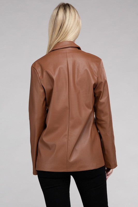 Sleek Pu Leather Blazer with Front Closure king-general-store-5710.myshopify.com