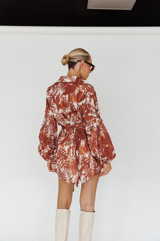 Leaves Print Puff Sleeved Romper