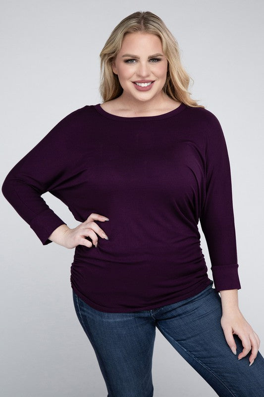 Plus Luxe Rayon Boat Neck 3/4 Sleeve Top king-general-store-5710.myshopify.com