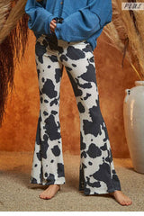 Mocha Cow Print Flared Pants king-general-store-5710.myshopify.com