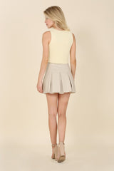 Ivory Vegan Leather Pleated Mini Skirt king-general-store-5710.myshopify.com