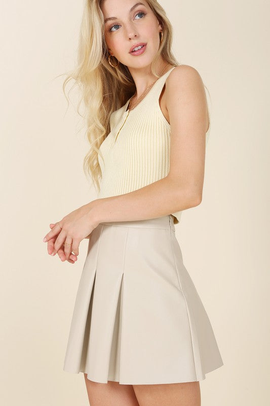 Ivory Vegan Leather Pleated Mini Skirt king-general-store-5710.myshopify.com