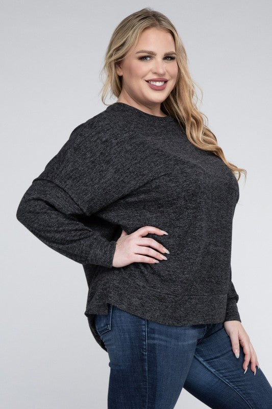 Plus Brushed Melange Drop Shoulder Sweater king-general-store-5710.myshopify.com