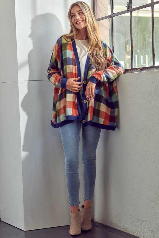 PLAID BUTTONDOWN BOXY CARDIGAN