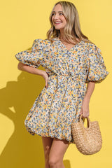 And The Why Full Size Floral Surplice Puff Sleeve Dress