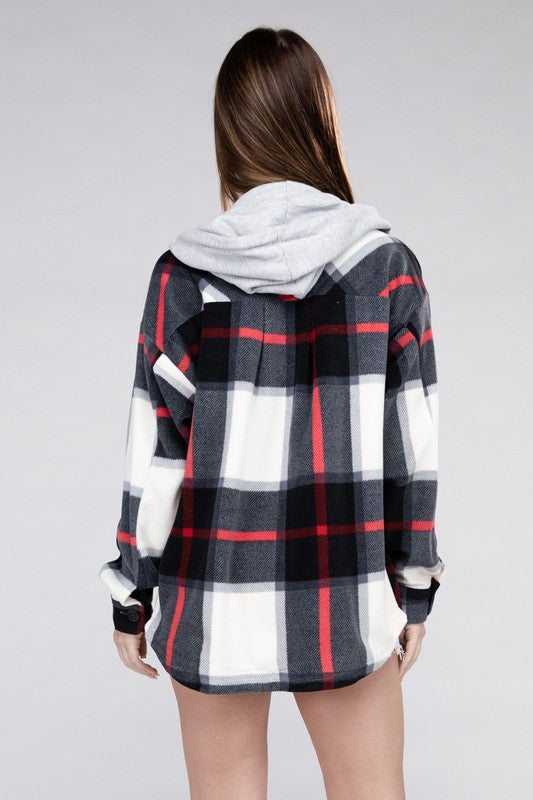 Plaid Drawstring Hooded Fleece Shacket king-general-store-5710.myshopify.com