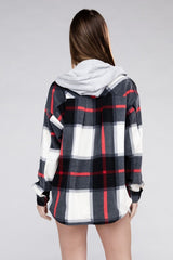 Plaid Drawstring Hooded Fleece Shacket king-general-store-5710.myshopify.com