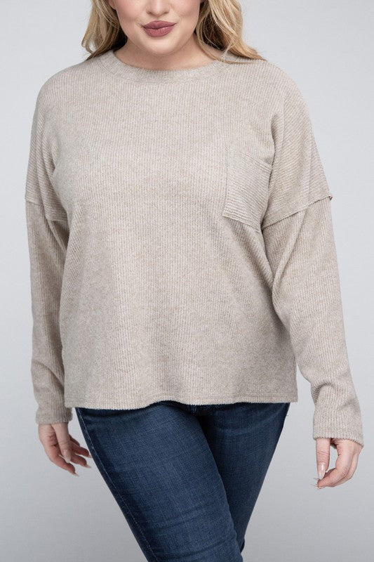 Plus Ribbed Brushed Melange Hacci Sweater king-general-store-5710.myshopify.com