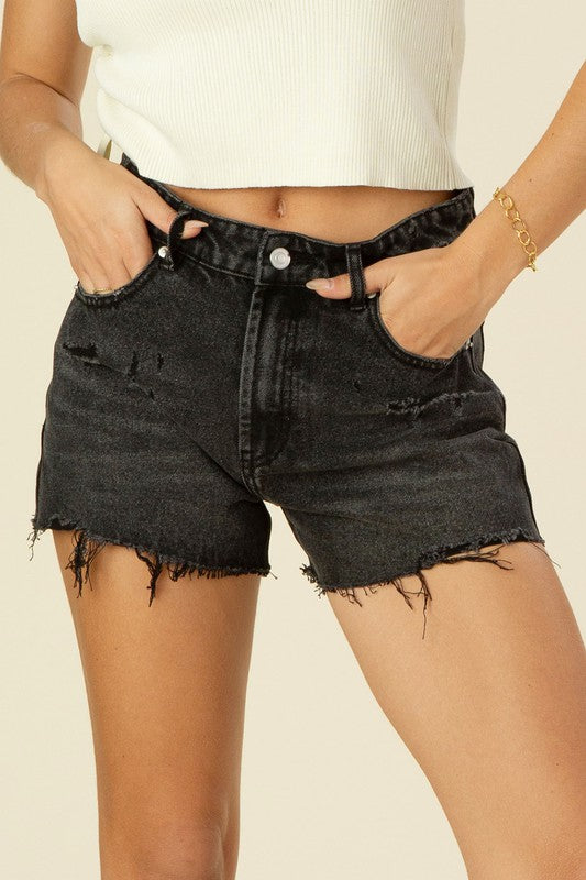 Black Distressed Denim Shorts king-general-store-5710.myshopify.com