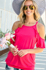 COLD SHOULDER RUFFLE SLEEVE TOP