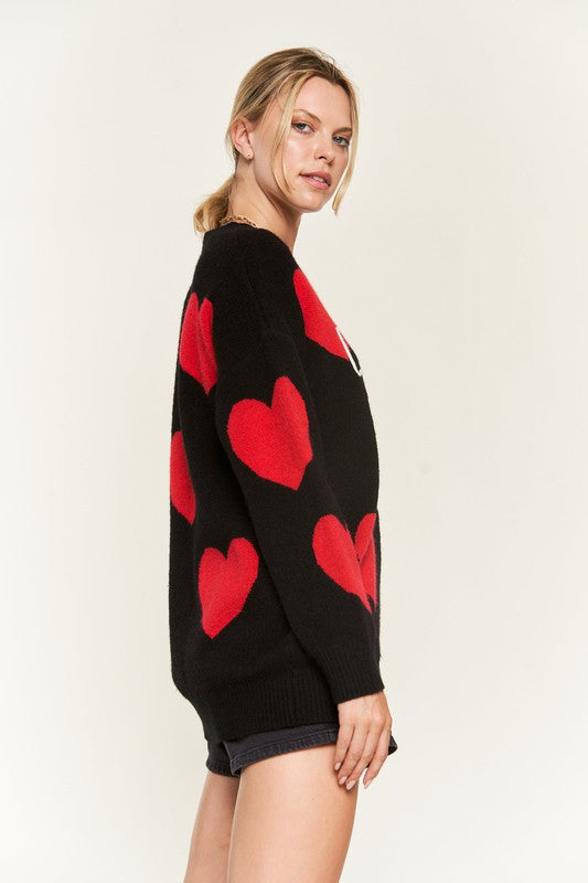 Heart Print Long Sleeve Oversize Sweater king-general-store-5710.myshopify.com