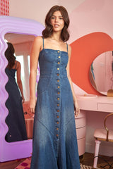 Plus Button Down Sleeveless Denim Maxi Dress king-general-store-5710.myshopify.com