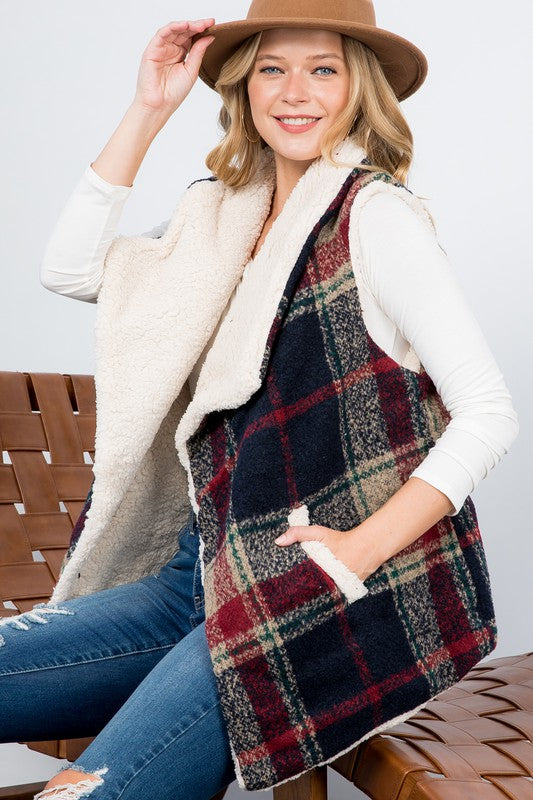 Oversized Warm Plaid Vest